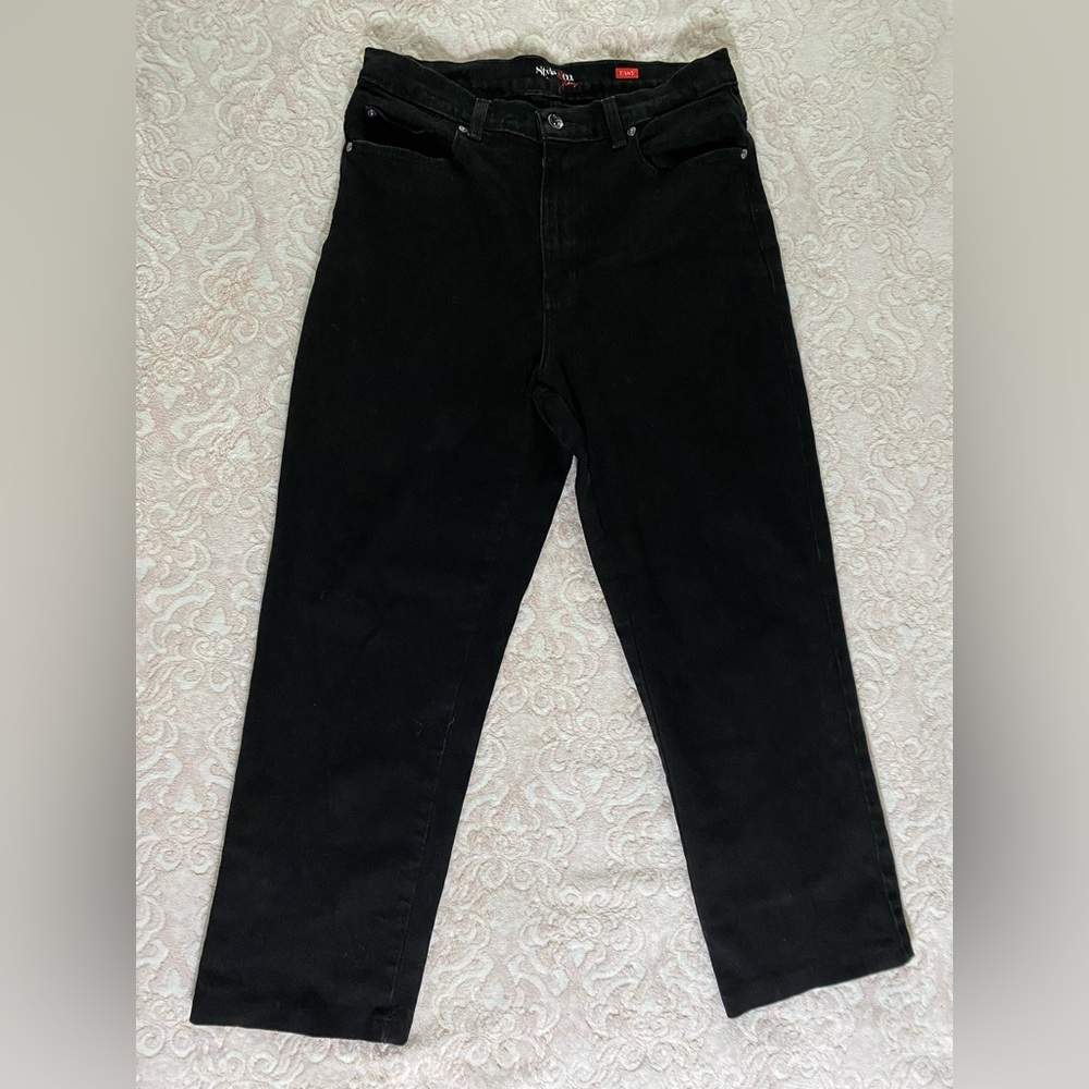 Style&Co Black Straight Leg Jeans, Size 10S, Silver Button Details, Worn Once